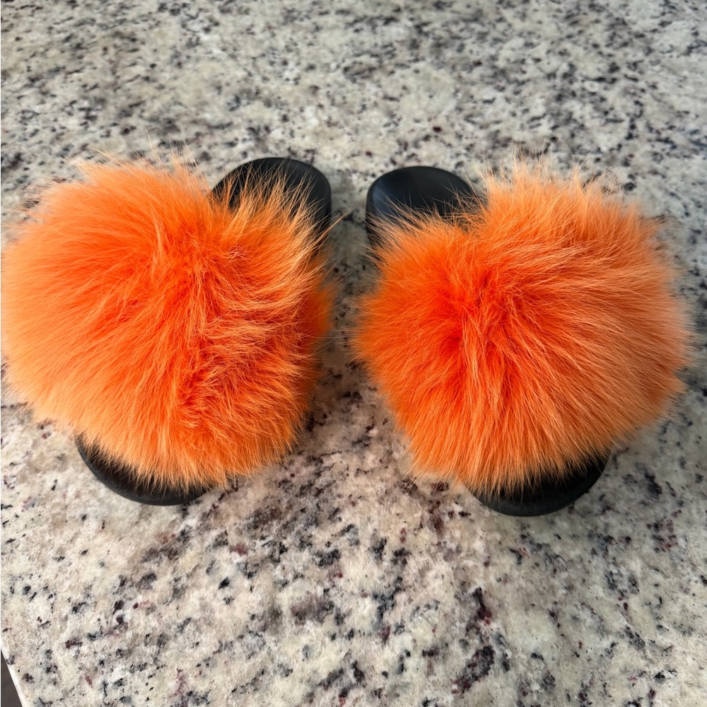 Real fur Slides orange